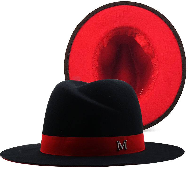New Outer Black Inner red Wool - Fedora Hat Wool reseña y precio